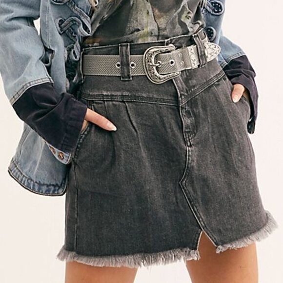 Free People Sidecar Mini Cotton Skirt-Sanded Black - Picture 1 of 12